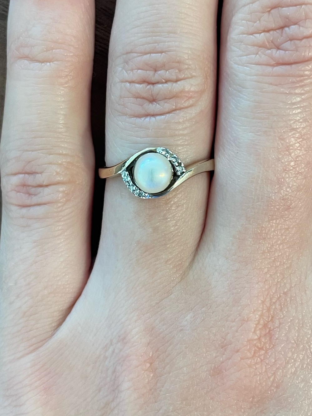 Gold Pearl Swirl Ring with Crystal Accents - Women Jewelry